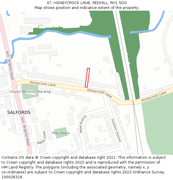 47, HONEYCROCK LANE, REDHILL, RH1 5DG: Location map and indicative extent of plot