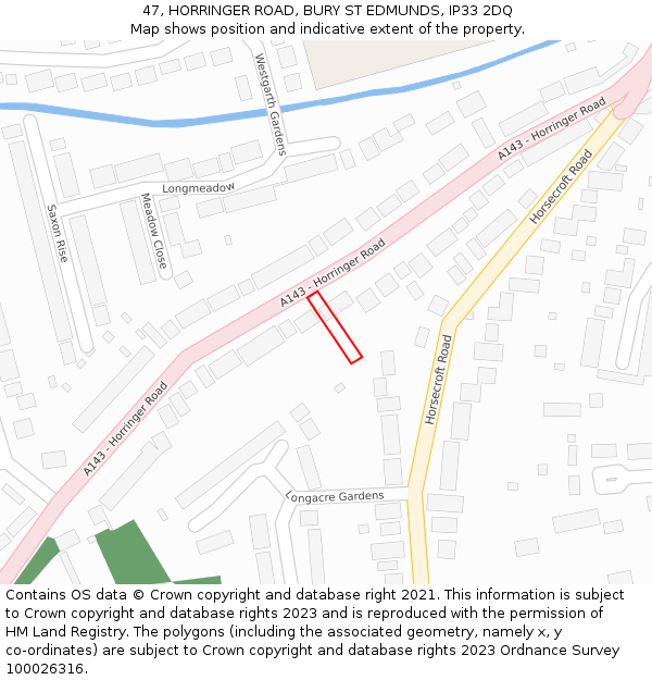 47, HORRINGER ROAD, BURY ST EDMUNDS, IP33 2DQ: Location map and indicative extent of plot