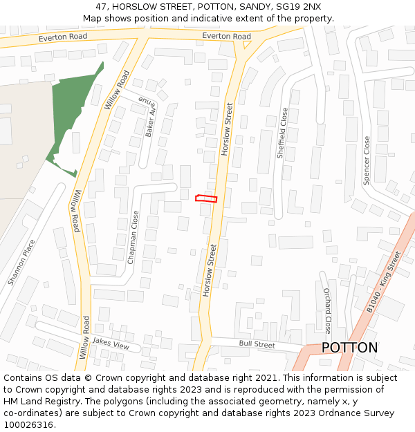 47, HORSLOW STREET, POTTON, SANDY, SG19 2NX: Location map and indicative extent of plot