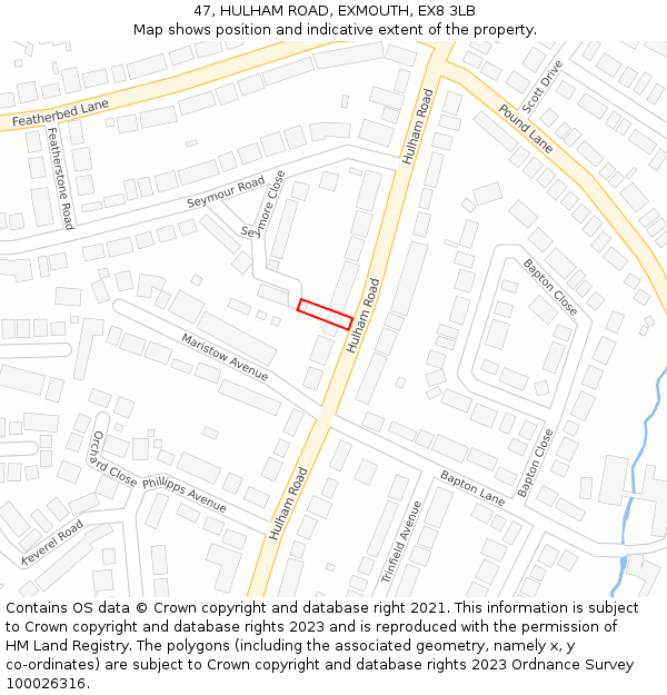 47, HULHAM ROAD, EXMOUTH, EX8 3LB: Location map and indicative extent of plot