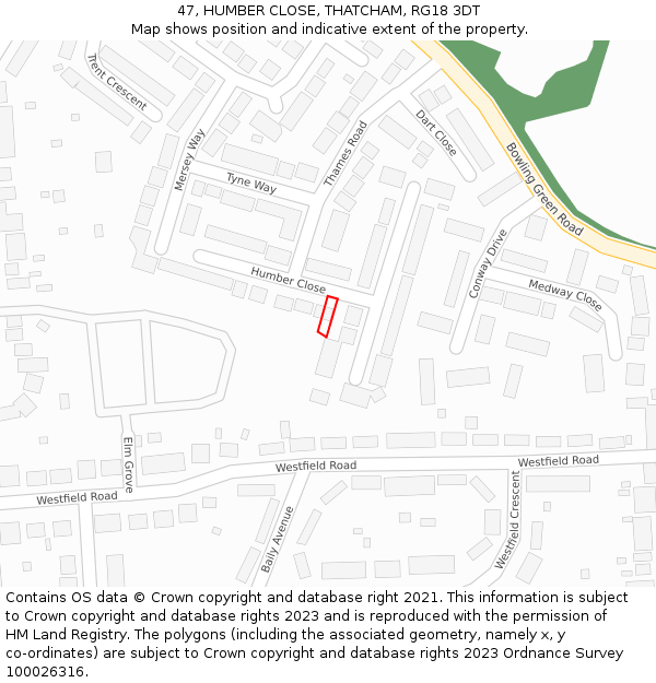 47, HUMBER CLOSE, THATCHAM, RG18 3DT: Location map and indicative extent of plot