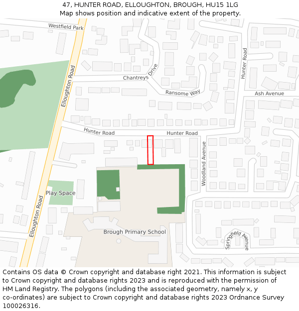 47, HUNTER ROAD, ELLOUGHTON, BROUGH, HU15 1LG: Location map and indicative extent of plot