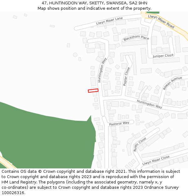 47, HUNTINGDON WAY, SKETTY, SWANSEA, SA2 9HN: Location map and indicative extent of plot