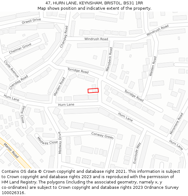 47, HURN LANE, KEYNSHAM, BRISTOL, BS31 1RR: Location map and indicative extent of plot