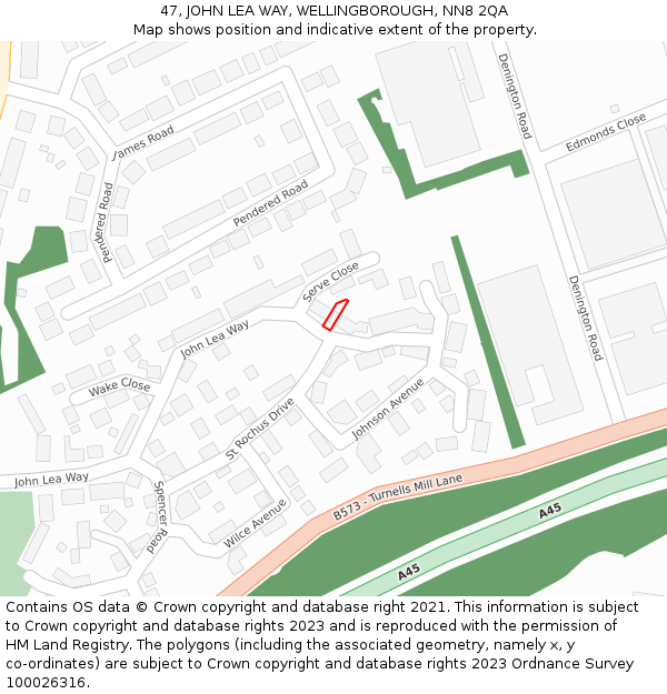 47, JOHN LEA WAY, WELLINGBOROUGH, NN8 2QA: Location map and indicative extent of plot