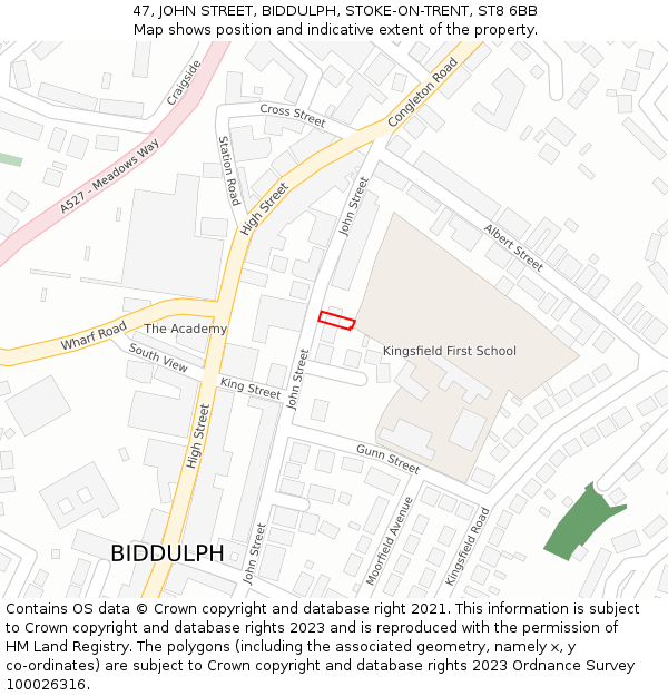 47, JOHN STREET, BIDDULPH, STOKE-ON-TRENT, ST8 6BB: Location map and indicative extent of plot