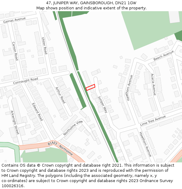 47, JUNIPER WAY, GAINSBOROUGH, DN21 1GW: Location map and indicative extent of plot
