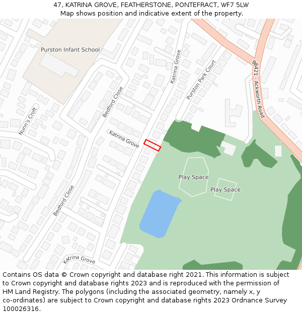 47, KATRINA GROVE, FEATHERSTONE, PONTEFRACT, WF7 5LW: Location map and indicative extent of plot