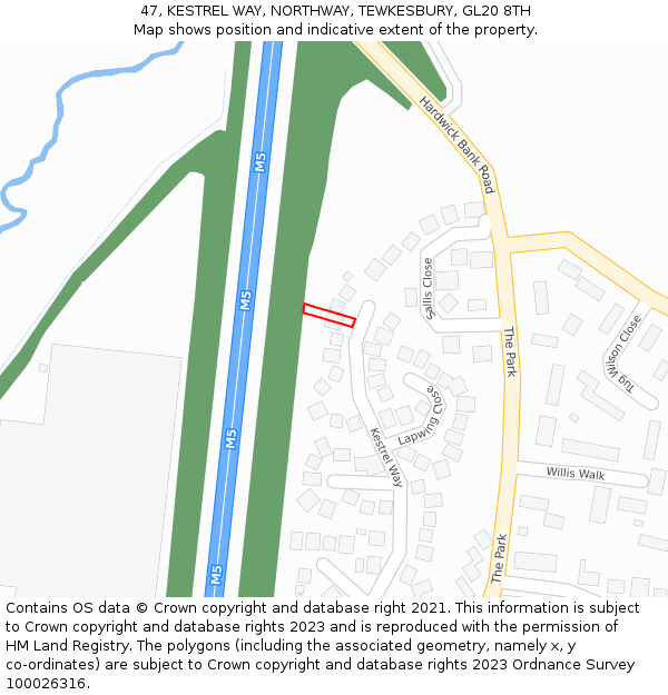 47, KESTREL WAY, NORTHWAY, TEWKESBURY, GL20 8TH: Location map and indicative extent of plot