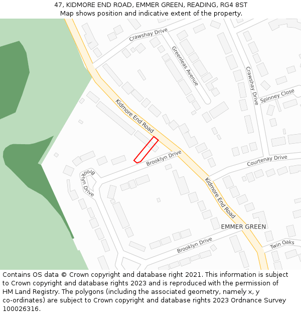 47, KIDMORE END ROAD, EMMER GREEN, READING, RG4 8ST: Location map and indicative extent of plot