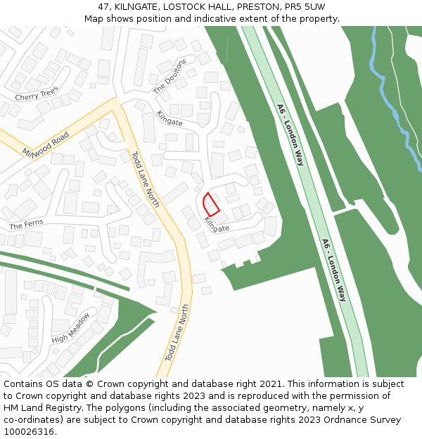 47, KILNGATE, LOSTOCK HALL, PRESTON, PR5 5UW: Location map and indicative extent of plot