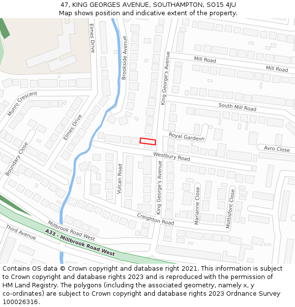 47, KING GEORGES AVENUE, SOUTHAMPTON, SO15 4JU: Location map and indicative extent of plot