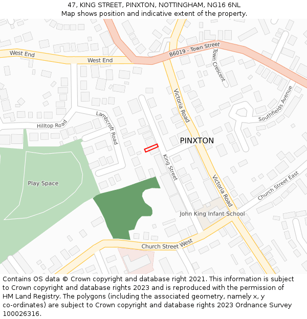 47, KING STREET, PINXTON, NOTTINGHAM, NG16 6NL: Location map and indicative extent of plot