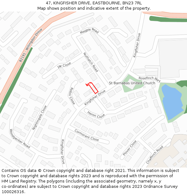 47, KINGFISHER DRIVE, EASTBOURNE, BN23 7RL: Location map and indicative extent of plot