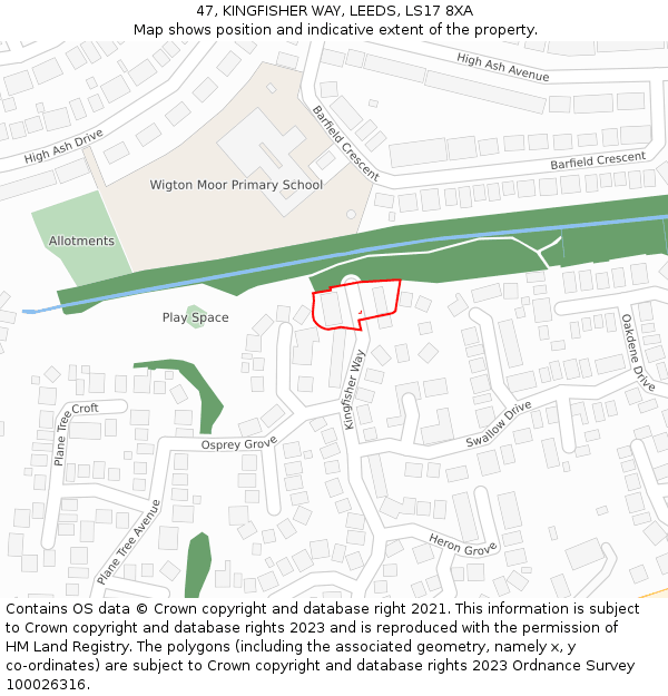 47, KINGFISHER WAY, LEEDS, LS17 8XA: Location map and indicative extent of plot