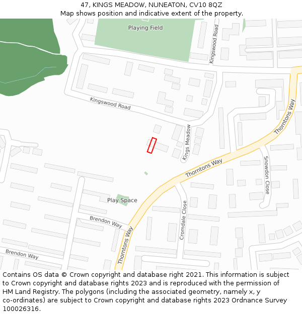 47, KINGS MEADOW, NUNEATON, CV10 8QZ: Location map and indicative extent of plot