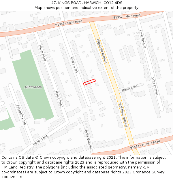 47, KINGS ROAD, HARWICH, CO12 4DS: Location map and indicative extent of plot