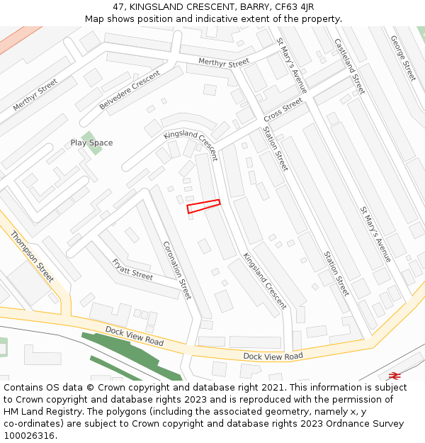 47, KINGSLAND CRESCENT, BARRY, CF63 4JR: Location map and indicative extent of plot