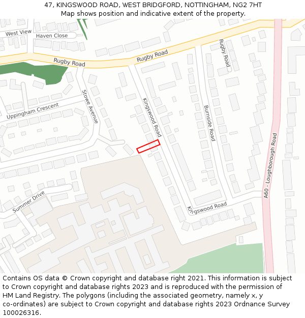 47, KINGSWOOD ROAD, WEST BRIDGFORD, NOTTINGHAM, NG2 7HT: Location map and indicative extent of plot