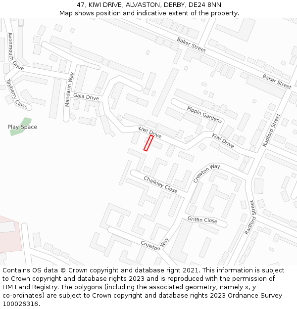 47, KIWI DRIVE, ALVASTON, DERBY, DE24 8NN: Location map and indicative extent of plot