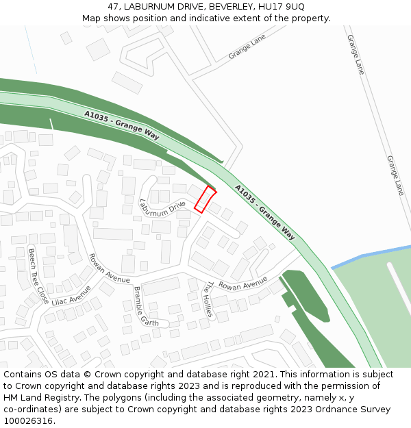 47, LABURNUM DRIVE, BEVERLEY, HU17 9UQ: Location map and indicative extent of plot