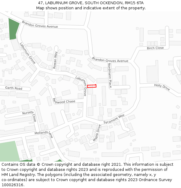 47, LABURNUM GROVE, SOUTH OCKENDON, RM15 6TA: Location map and indicative extent of plot