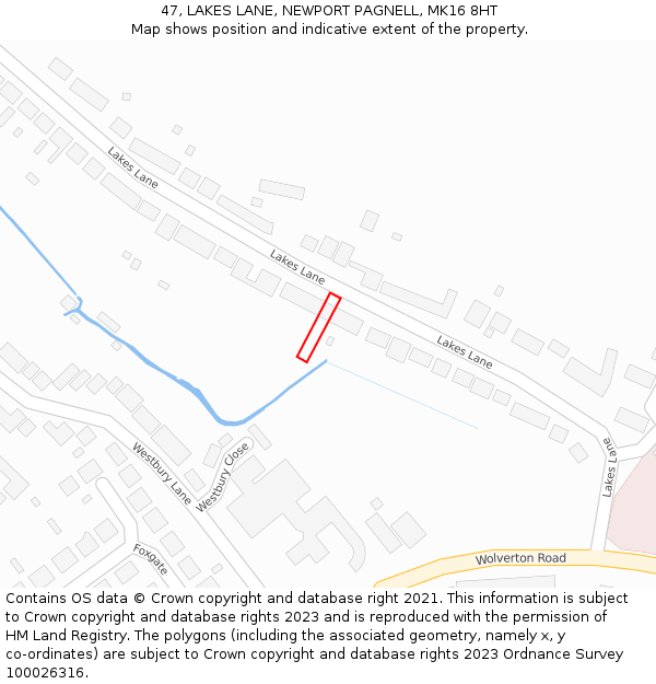 47, LAKES LANE, NEWPORT PAGNELL, MK16 8HT: Location map and indicative extent of plot