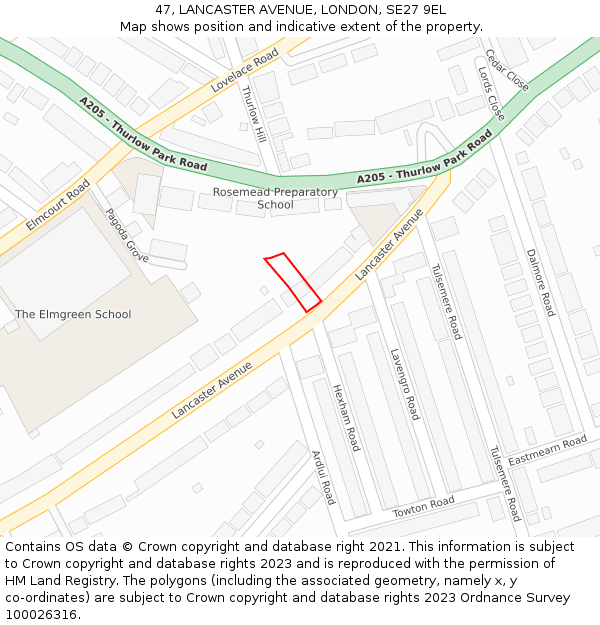47, LANCASTER AVENUE, LONDON, SE27 9EL: Location map and indicative extent of plot