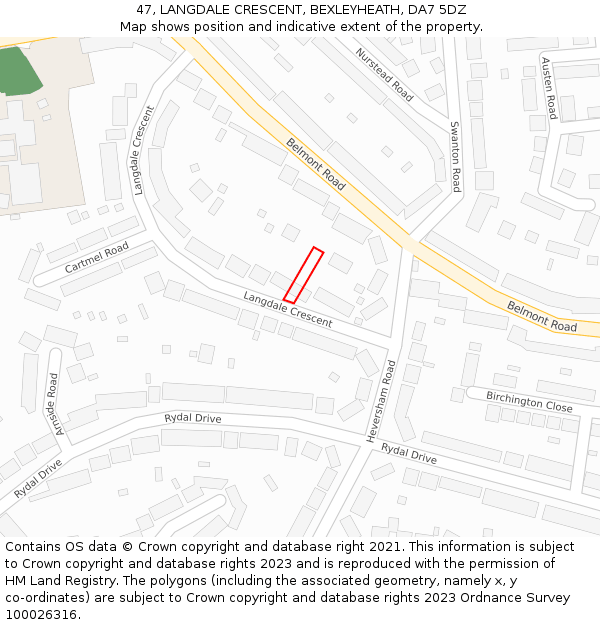 47, LANGDALE CRESCENT, BEXLEYHEATH, DA7 5DZ: Location map and indicative extent of plot