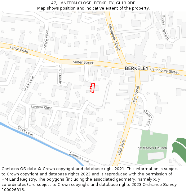 47, LANTERN CLOSE, BERKELEY, GL13 9DE: Location map and indicative extent of plot