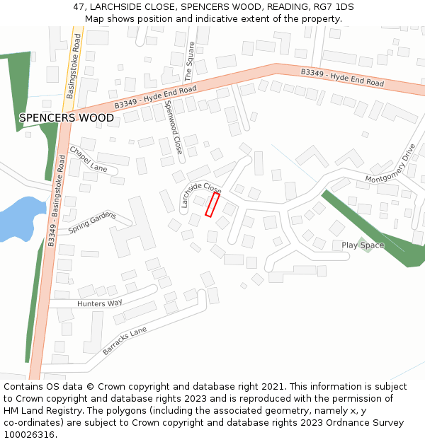 47, LARCHSIDE CLOSE, SPENCERS WOOD, READING, RG7 1DS: Location map and indicative extent of plot