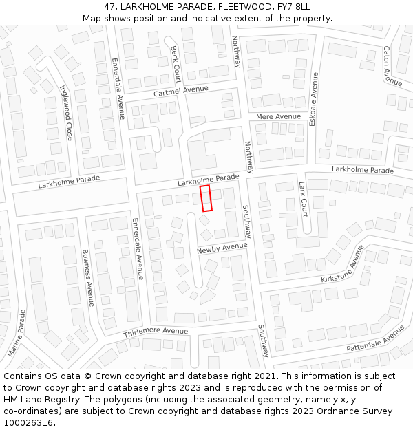 47, LARKHOLME PARADE, FLEETWOOD, FY7 8LL: Location map and indicative extent of plot