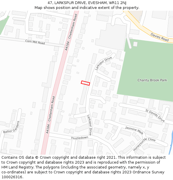 47, LARKSPUR DRIVE, EVESHAM, WR11 2NJ: Location map and indicative extent of plot