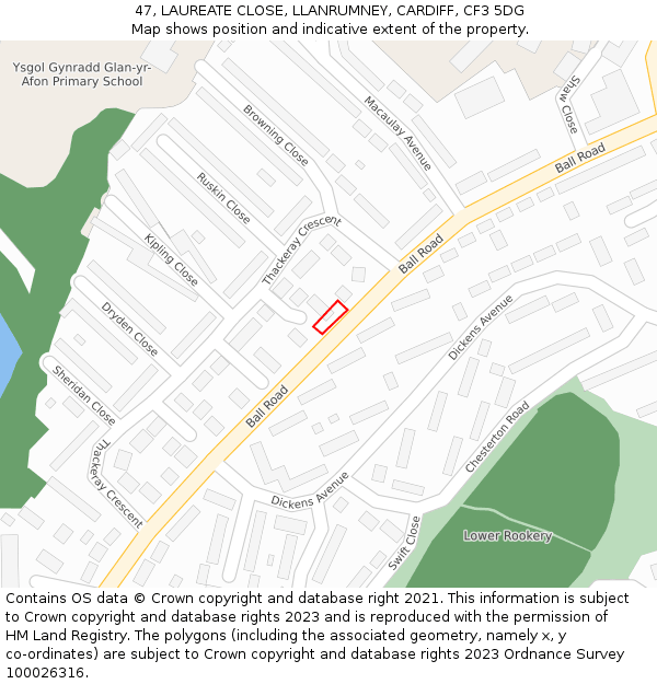 47, LAUREATE CLOSE, LLANRUMNEY, CARDIFF, CF3 5DG: Location map and indicative extent of plot