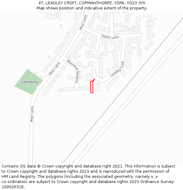 47, LEADLEY CROFT, COPMANTHORPE, YORK, YO23 3YX: Location map and indicative extent of plot