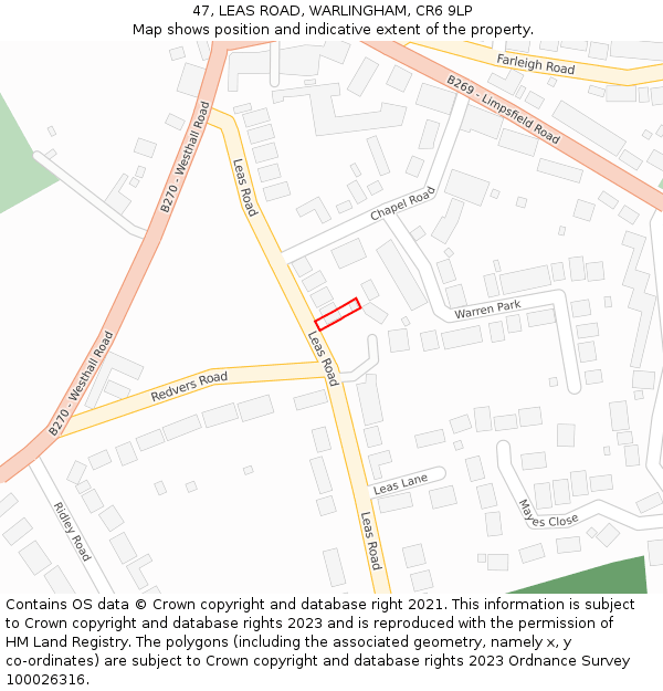 47, LEAS ROAD, WARLINGHAM, CR6 9LP: Location map and indicative extent of plot