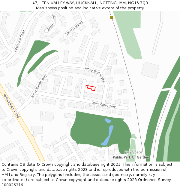 47, LEEN VALLEY WAY, HUCKNALL, NOTTINGHAM, NG15 7QR: Location map and indicative extent of plot