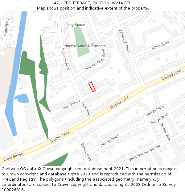 47, LEES TERRACE, BILSTON, WV14 8EL: Location map and indicative extent of plot