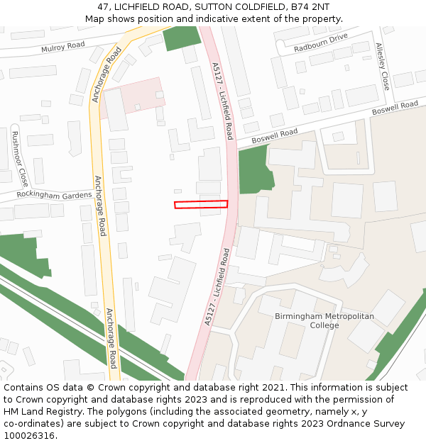 47, LICHFIELD ROAD, SUTTON COLDFIELD, B74 2NT: Location map and indicative extent of plot