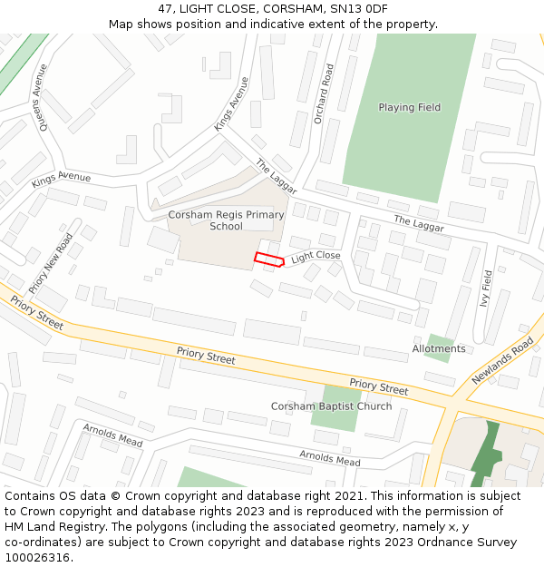 47, LIGHT CLOSE, CORSHAM, SN13 0DF: Location map and indicative extent of plot