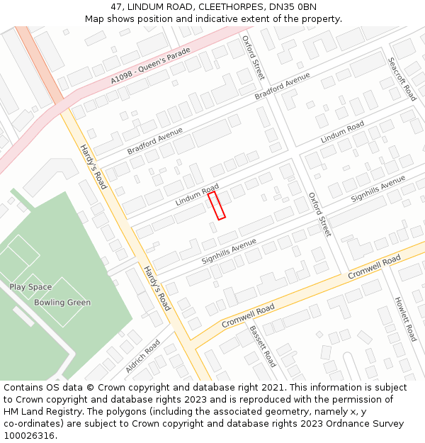 47, LINDUM ROAD, CLEETHORPES, DN35 0BN: Location map and indicative extent of plot