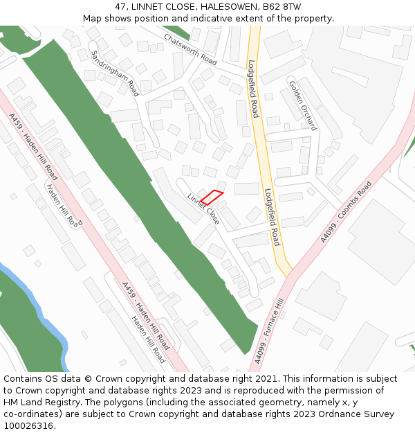 47, LINNET CLOSE, HALESOWEN, B62 8TW: Location map and indicative extent of plot