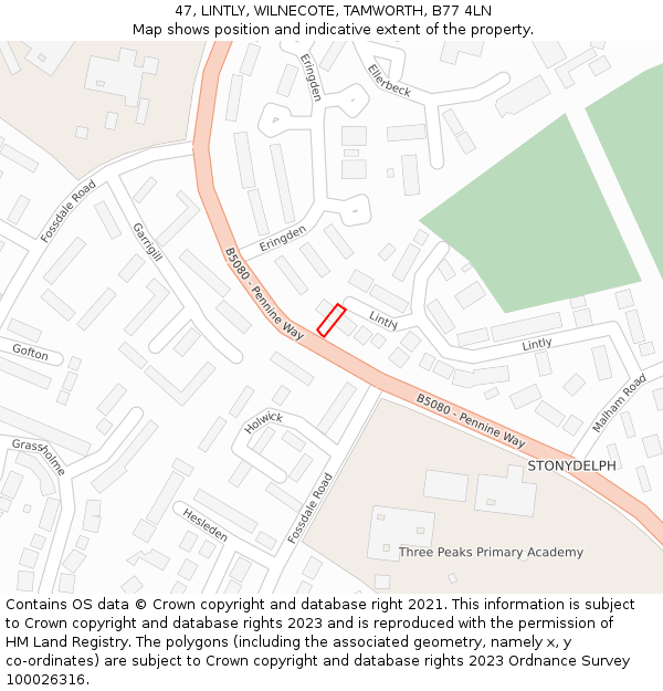 47, LINTLY, WILNECOTE, TAMWORTH, B77 4LN: Location map and indicative extent of plot