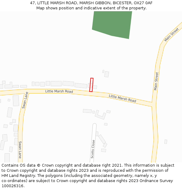 47, LITTLE MARSH ROAD, MARSH GIBBON, BICESTER, OX27 0AF: Location map and indicative extent of plot