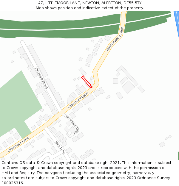 47, LITTLEMOOR LANE, NEWTON, ALFRETON, DE55 5TY: Location map and indicative extent of plot