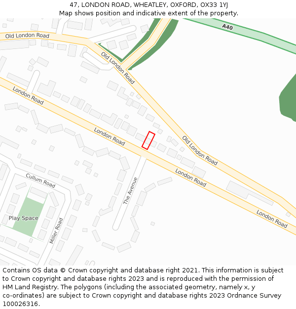 47, LONDON ROAD, WHEATLEY, OXFORD, OX33 1YJ: Location map and indicative extent of plot