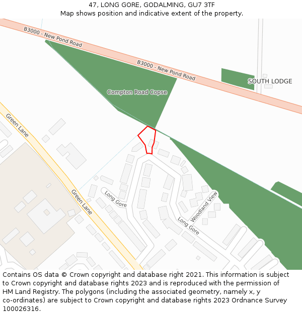 47, LONG GORE, GODALMING, GU7 3TF: Location map and indicative extent of plot