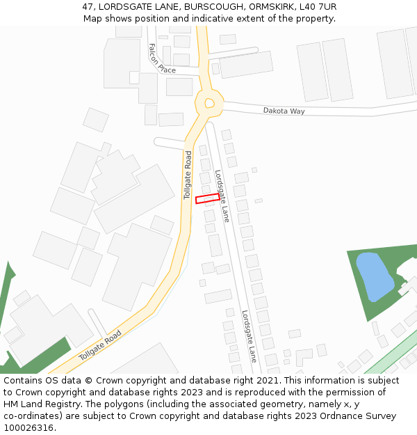 47, LORDSGATE LANE, BURSCOUGH, ORMSKIRK, L40 7UR: Location map and indicative extent of plot