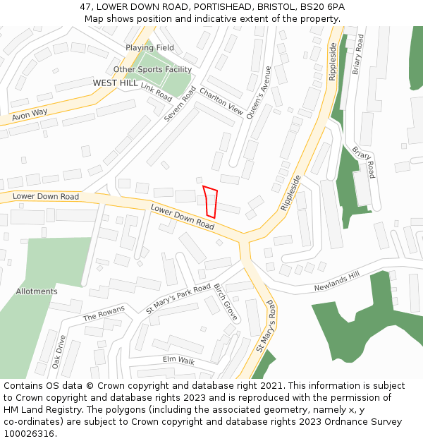 47, LOWER DOWN ROAD, PORTISHEAD, BRISTOL, BS20 6PA: Location map and indicative extent of plot