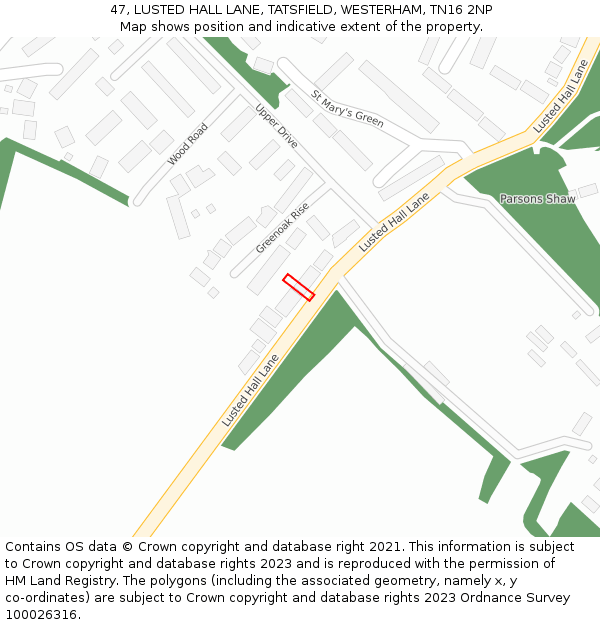 47, LUSTED HALL LANE, TATSFIELD, WESTERHAM, TN16 2NP: Location map and indicative extent of plot